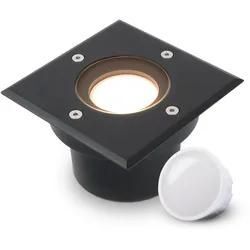 LED Bodeneinbaustrahler Schwarz FLACH eckig 230V IP67 - Leuchtmittel: 5W 2700K D...