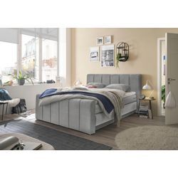 Boxspringbett "Fairfield", grau, B:204cm L:230cm, 100% Polyester, SET ONE BY MUSTERRING, Komplettbetten, mit Bettkasten, Kopfteil mit Keder, Breite 160 cm oder 180 cm