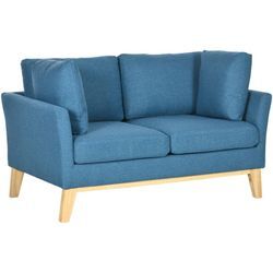 Homcom - 2-Sitzer Sofa Doppelsofa in Leinenoptik, Zweisitzer mit Kissen, Loveseat mit Holzbeinen für Wohnzimmer, Schlafzimmer, bis 150 kg, Blau, 137