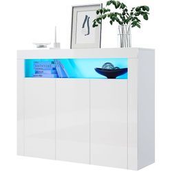 Kommode Weiß Sideboard Wohnzimmerschrank mit led Beleuchtung Hochglanz B116xH93xT35cm - Sonni