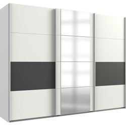 Schwebetürenschrank WIMEX "Barmbek Schlafzimmerschrank BESTSELLER Garderobenschrank", weiß (weiß, graphit, spiegel), B:270cm H:208cm T:64cm, Spanplatte, Schränke, Kleiderschrank mit 2 Stoffboxen und 2 zusätzlichen Böden, Spiegeltür