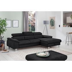 Ecksofa COTTA "Komaris L-Form", schwarz, B:244cm H:72cm T:166cm, Microfaser PRIMABELLE (100% Polyester), Kunstleder SOFTLUX(100%Polyurethan), Feinstruktur (100% Polyester), Kunstleder SOFTLUX/Struktur (100%Polyurethan, 90%Polyester, 10% Polyacryl), Sofas, mit Kopfteilverstellung, wahlweise Bettfunktion,Stauraum & Beleuchtung, Topseller