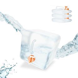 Relaxdays - faltbarer Wasserkanister 4er Set, 5 l, Faltkanister mit Hahn, BPA-frei, geschmacksneutral, transparent/orange