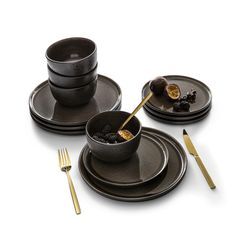 Tafelservice GUIDO MARIA KRETSCHMER HOME&LIVING "GMK Geschirr-Set, Service Luk" Geschirr-Sets Gr. 12 tlg., bunt (schwarz, braun) Scandic-Style mit aufwändiger Glasurtechnik, 12 Teile, für 4 Personen