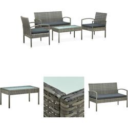 4-tlg. Garten-Lounge-Set mit Auflagen Poly Rattan Grau - Gartenmöbel-Sets - Grau - The Living Store