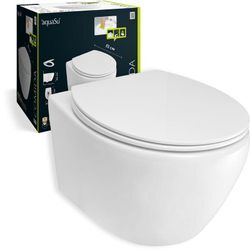 Aquasu - Spülrandloses Wand wc Set Comida, Design-Toilette, Hänge wc, Tiefspüler, Keramik, Abgang waagerecht, WC-Sitz mit Absenkautomatik, Duroplast