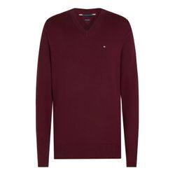 V-Ausschnitt-Pullover TOMMY HILFIGER "PIMA ORG CTN CASHMERE V NECK", Herren, Gr. XXL, rot (deep rouge), Obermaterial: 92% Baumwolle, 8% Kaschmir, casual, V-Ausschnitt, Langarm, Pullover