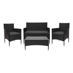 Poly-Rattan Garnitur HHG-813, Balkon-/Garten-/Lounge-Set Sofa Sitzgruppe schwarz, Kissen dunkelgrau