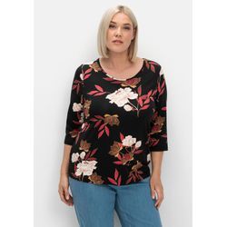 3/4-Arm-Shirt mit Blumenprint, aus Viskosejersey, rot gemustert, Gr.52