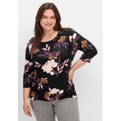 3/4-Arm-Shirt mit Blumenprint, aus Viskosejersey, dunkellila gemustert, Gr.48