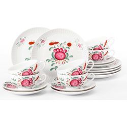 Teeservice SELTMANN WEIDEN "Geschirr-Set, 18 Teile, Amina Ostfiesenrose, klein" Geschirr-Sets Gr. 18 tlg., bunt (weiß, rot, grün) mit Blütenmotiv, Made in Germany