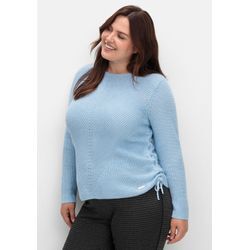 Strickpullover mit Rippmuster und Raffung seitlich, eisblau, Gr.44