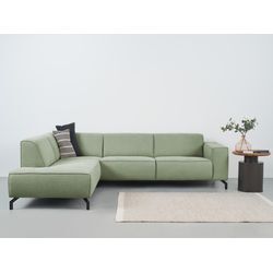 Ecksofa PLACES OF STYLE "Lorcan", grün (mint), B:275cm H:77cm T:210cm, Struktur weich: (85% Polyester, 15% Nylon), Sofas, mit schwarzen Metallfüßen, Lederoptik und in weichem Strukturstoff