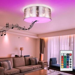 Globo Lighting - Deckenlampe mit Bluetooth Lautsprecher 40 cm Schlafzimmerlampe silber Deckenlampe Wohnzimmer, Fernbedienung dimmbar, 3x rgb led 8,5W