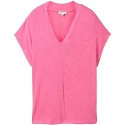 TOM TAILOR Damen T-Shirt mit V-Ausschnitt, rosa, Uni, Gr. XXL