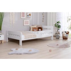 TiCAA Einzelbett Kinderbett Jugendbett, Bennet mit Rausfallschutz & Lattenrost für Schlafzimmer, Kinderzimmer Kiefer Massivholz Bettgestell 90 x 200 cm