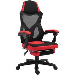 Vinsetto - Ergonomischer Bürostuhl, Gaming Stuhl, Drehstuhl mit Fußstütze, pc Stuhl, Chefsessel, höhenverstellbar, Polyester, Schwarz+Rot,58 x 63 x