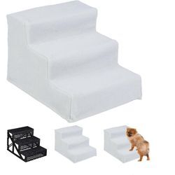 Relaxdays - Hundetreppe 3 Stufen, kleine & große Hunde, Bett & Couch, Stoffbezug, Tiertreppe innen, hbt: 30x35x45 cm, weiß