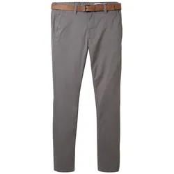 TOM TAILOR DENIM Herren Chino Hose mit Gürtel, grau, Uni, Gr. 28/32