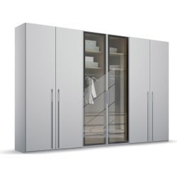 Drehtürenschrank RAUCH "Kleiderschrank Schrank Garderobe SKAT SHINE mit hochwertigem", grau (seidengrau), B:301cm H:223cm T:63cm, Holzwerkstoff, Schränke, transparentem Grauglas inkl. umfangreichem Zubehör MADE IN GERMANY