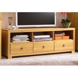 TV-Board HOME AFFAIRE "Gotland", beige (gelaugt geölt), B:147cm H:51cm T:40cm, Sideboards, Breite 147 cm, mit Schubladen und offenen Fächern, Massivholz, FSC