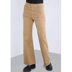 Schlaghose PLEASE JEANS, Damen, Gr. L, N-Gr, gelb (vintage camel), Twill, Obermaterial: 97% Baumwolle, 3% Elasthan, unifarben, casual, weit, Hosen, aus hochwertigem Baumwollmix mit Stretch