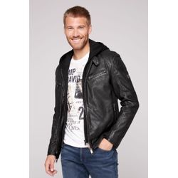 Lederjacke CAMP DAVID, Herren, Gr. L, schwarz, Material: 100% Leder, Futter Rumpf: 100% Baumwolle, Futter Ärmel: 100% Polyester, vintage, casual, tailliert kurz, Langarm eingesetzt gerader Abschluss, Jacken, mit Metallschließe seitlich am Saum