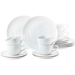 Kaffeeservice SELTMANN WEIDEN "Geschirr-Set, 18 Teile, Liberty Mediterranean", weiß (weiß, blau), 18 tlg., Porzellan, Geschirr-Sets, mit Blättermotiv, Made in Germany