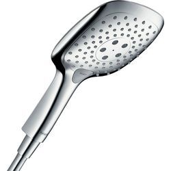 Handbrause HANSGROHE "Raindance Select E", silber (chrom), B:13cm H:10,5cm T:23,6cm, Duschköpfe, 15cm, 3 Strahlarten wassersparend 9 l/min, chrom