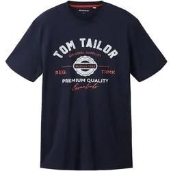 TOM TAILOR Herren T-Shirt mit Logo-Print, blau, Uni, Gr. XL