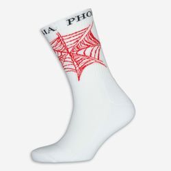 Weiße Socken mit Logo und rotem Spinnennetz