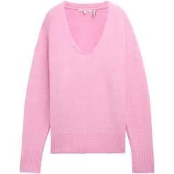 TOM TAILOR DENIM Damen Relaxed Strickpullover mit V-Ausschnitt, rosa, Uni, Gr. XXL