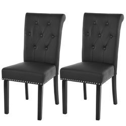 2er-Set Esszimmerstuhl Chesterfield Edinburgh II, Stuhl Küchenstuhl, Nieten ~ Kunstleder, schwarz, dunkle Beine