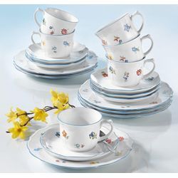 Kaffeeservice SELTMANN WEIDEN "Geschirr-Set, Service Sonate Streublume", bunt (weiß, bunt), 18 tlg., Porzellan, Geschirr-Sets, Made in Germany, 18 Teile, für 6 Personen