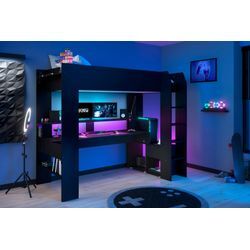 Hochbett PARISOT "Gaming-Bett, mit Schreibtisch, USB Anschluss, LED, viel Stauraum" Hochbetten Gr. mit LED LED-Beleuchtung, Liegefläche B/L: 90 cm x 200 cm, kein Härtegrad, kein Härtegrad, schwarz Kinder ideal für kleine Räume, TOPSELLER Bestseller