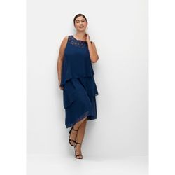 Cocktailkleid SHEEGO "Große Größen", Damen, Gr. 40, Normalgrößen, blau, Obermaterial: 100% Polyester;Futter: 100% Polyester, unifarben, elegant, figurumspielend knieumspielend, Rundhals, ohne Ärmel, Kleider Partykleid, im Layerlook, mit Pailletten