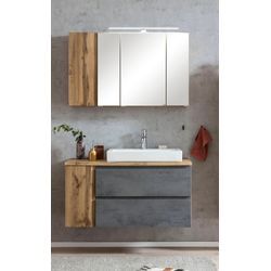 Badmöbel-Set WELLTIME "Sölden", grau (oxid beton), B:105cm H:200cm T:47cm, MDF, Kastenmöbel-Sets, Topseller