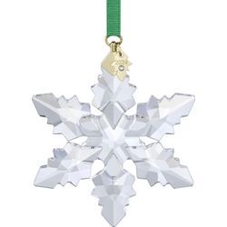 Weihnachtsfigur SWAROVSKI "Deko Sammelfigur Annual Edition Ornament 2024 Schneeflocke, 5661079", grün (kristallweiß, grün, gelbgoldfarben), Dekofiguren, B/H: 1,3cm x 8,4cm, Schneeflocke, Swarovski Kristall, Metall, Kunststoff, Swarovski Kristall, B:1,3cm H:8,4cm