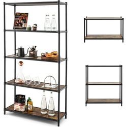 Lagerregal mit Flexibler Montage, 5 Ebenen Bücherregal industriell, Standregal für Wohnzimmer, Schlafzimmer und Küche, 80 x 29 x 154 cm - Costway