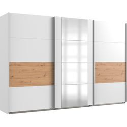 Schwebetürenschrank WIMEX "Barmbek Schlafzimmerschrank BESTSELLER Garderobenschrank", weiß (weiß, artisan eiche nachbildung, spiegel), B:313cm H:208cm T:64cm, Spanplatte, Schränke, Kleiderschrank mit 2 Stoffboxen und 2 zusätzlichen Böden, Spiegeltür