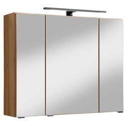 Spiegelschrank WELLTIME "Trento, verschiedene Ausführungen und Farben", braun (wotaneiche), B:80cm H:64cm T:20cm, Schränke, Breite 80 cm, mit 3D-Effekt, Spiegeltüren, Inklusive LED-Beleuchtung