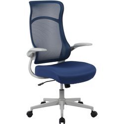 Bürostuhl INOSIGN "Toico, Design-Schreibtischstuhl", grau (grau, blau, grau), Stühle, B/H/T: 67,5cm x 120cm x 73cm, Netzstoff, Metall ergonomische Rückenlehne, Lendenwirbelstütze & klappbaren Armlehnen