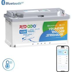 Redodo - 12V 100Ah Lithium Batterie LiFePO4 Akku H188mm mit Bluetooth und 100A bms mit Low Temperature Cut-Off für Wohnmobil, rv, Camping, Solar Home