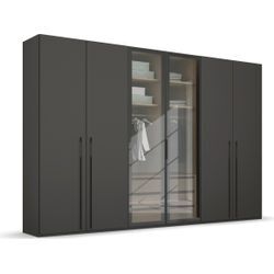 Drehtürenschrank RAUCH "Kleiderschrank Schrank Garderobe SKAT SHINE mit hochwertigem", grau (graphit), B:301cm H:235cm T:63cm, Holzwerkstoff, Schränke, transparentem Grauglas inkl. umfangreichem Zubehör MADE IN GERMANY