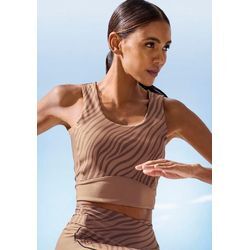 LASCANA ACTIVE Crop-Top braun Gr. XS (32/34) für Damen. Rückenausschnitt und Logodruck. Figurbetont