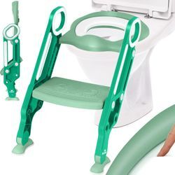 Kidiz - Kinder Toilettensitz Toilettentrainer mit Treppe und Griffe Faltbar Kindertoilette wc Sitz Töpfchentrainer Lerntöpfchen bequemem Kissen Grün