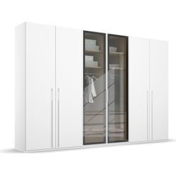 Drehtürenschrank RAUCH "Kleiderschrank Schrank Garderobe SKAT SHINE mit hochwertigem", weiß (alpinweiß), B:301cm H:235cm T:63cm, Holzwerkstoff, Schränke, transparentem Grauglas inkl. umfangreichem Zubehör MADE IN GERMANY