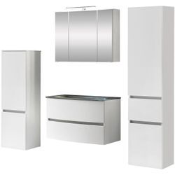 Badezimmer-Set WELLTIME "Kaunas", weiß (matt weiß, weiß), B:120cm H:200cm T:49cm, Kastenmöbel-Sets, Waschtisch-Set (Breite 80 cm) mit Midischrank und Seitenschrank