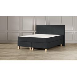 Emma Classic Boxspringbett - dunkelgrau - 160x200 cm - Kopfteil Klassisch - Natur Füße