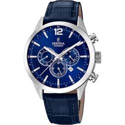 Chronograph FESTINA "Timeless Chronograph, F20542/2" Armbanduhren blau (dunkelblau) Herren Armbanduhr, Quarzuhr, Herrenuhr, Stoppfunktion, Lederarmband